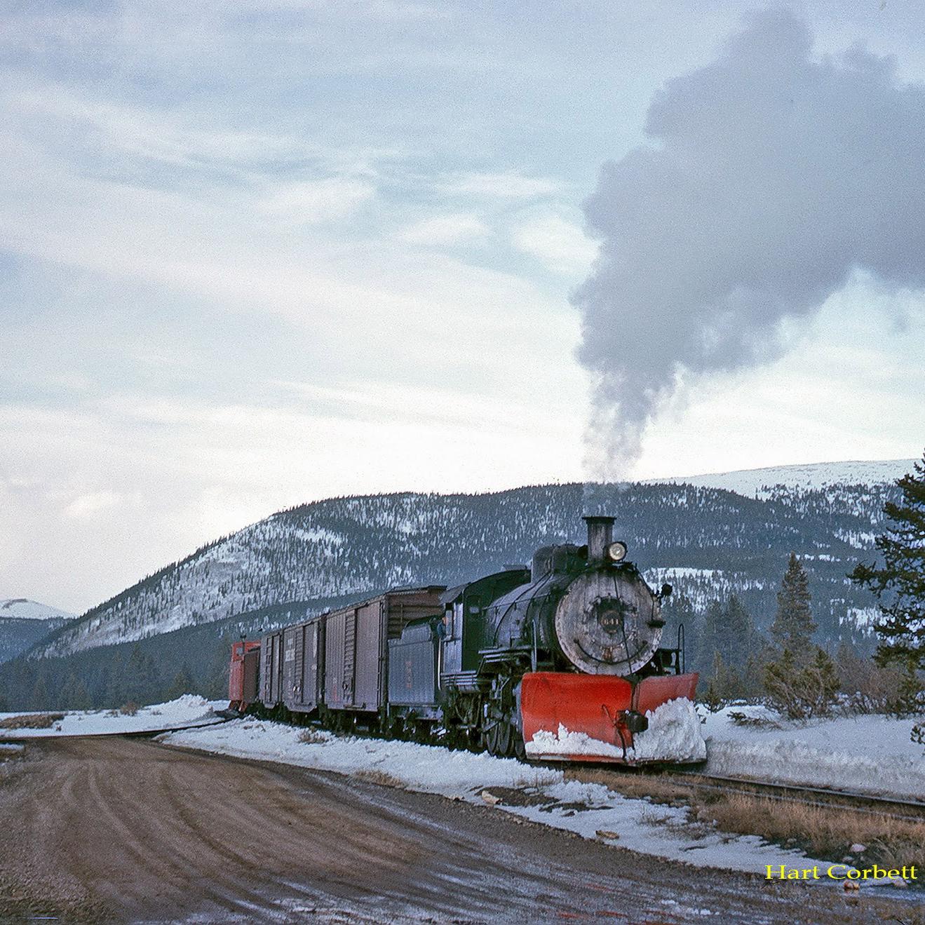 #641 & Train Arriving in Leadville, 4-3-62.