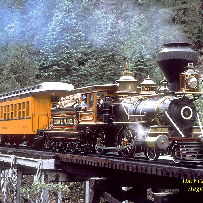 "Eureka" crossing the Animas river on the Durango & Silverton Railroad.