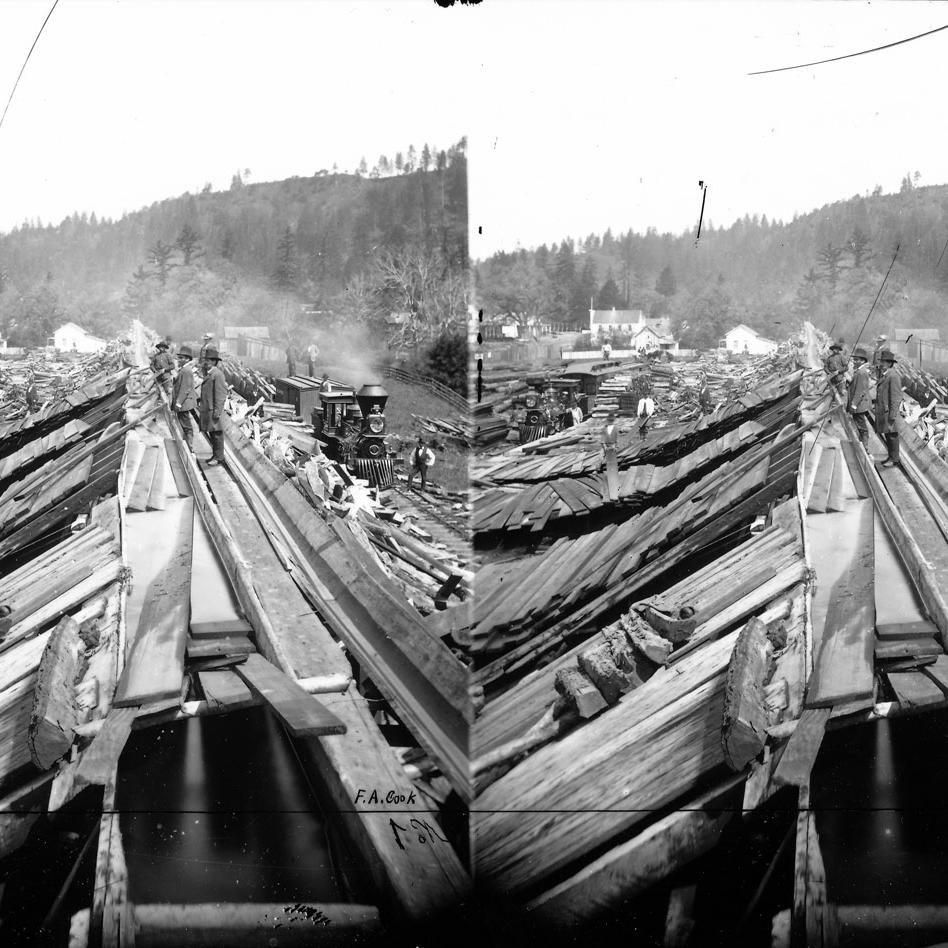 Wood yard at Felton, circa 1878. Alt View.