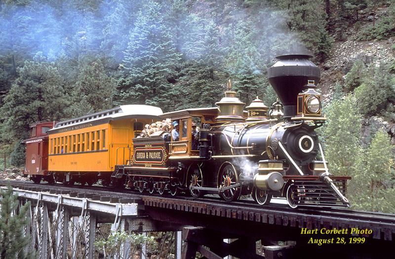 "Eureka" crossing the Animas river on the Durango & Silverton Railroad.