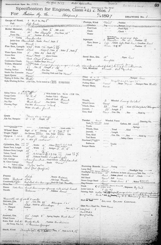 Spec Sheet for Salinas Railway #1