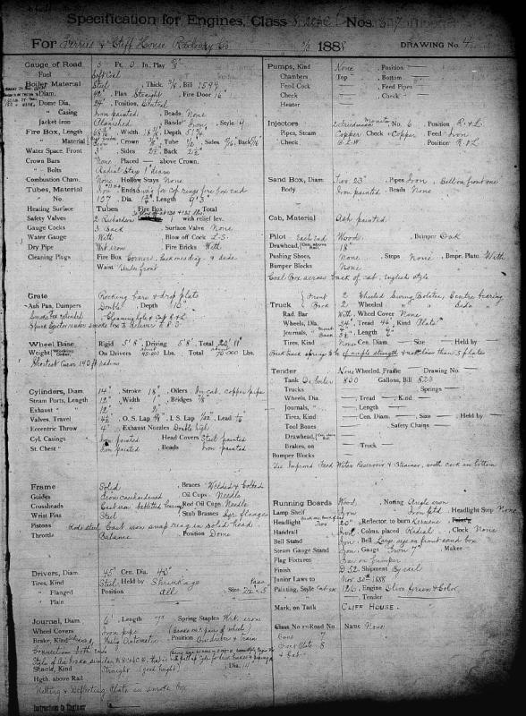 Baldwin Specifications for No. 6 and 7