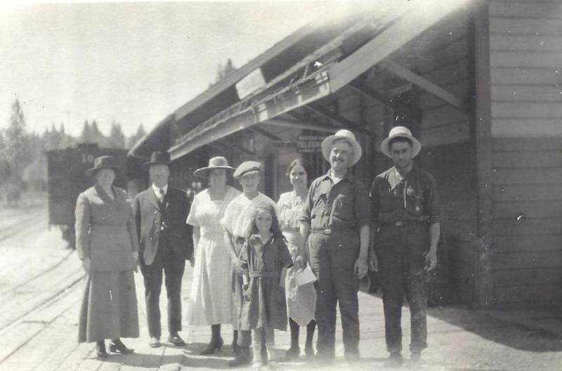 Group at Nevada City depot, ca. 1920s