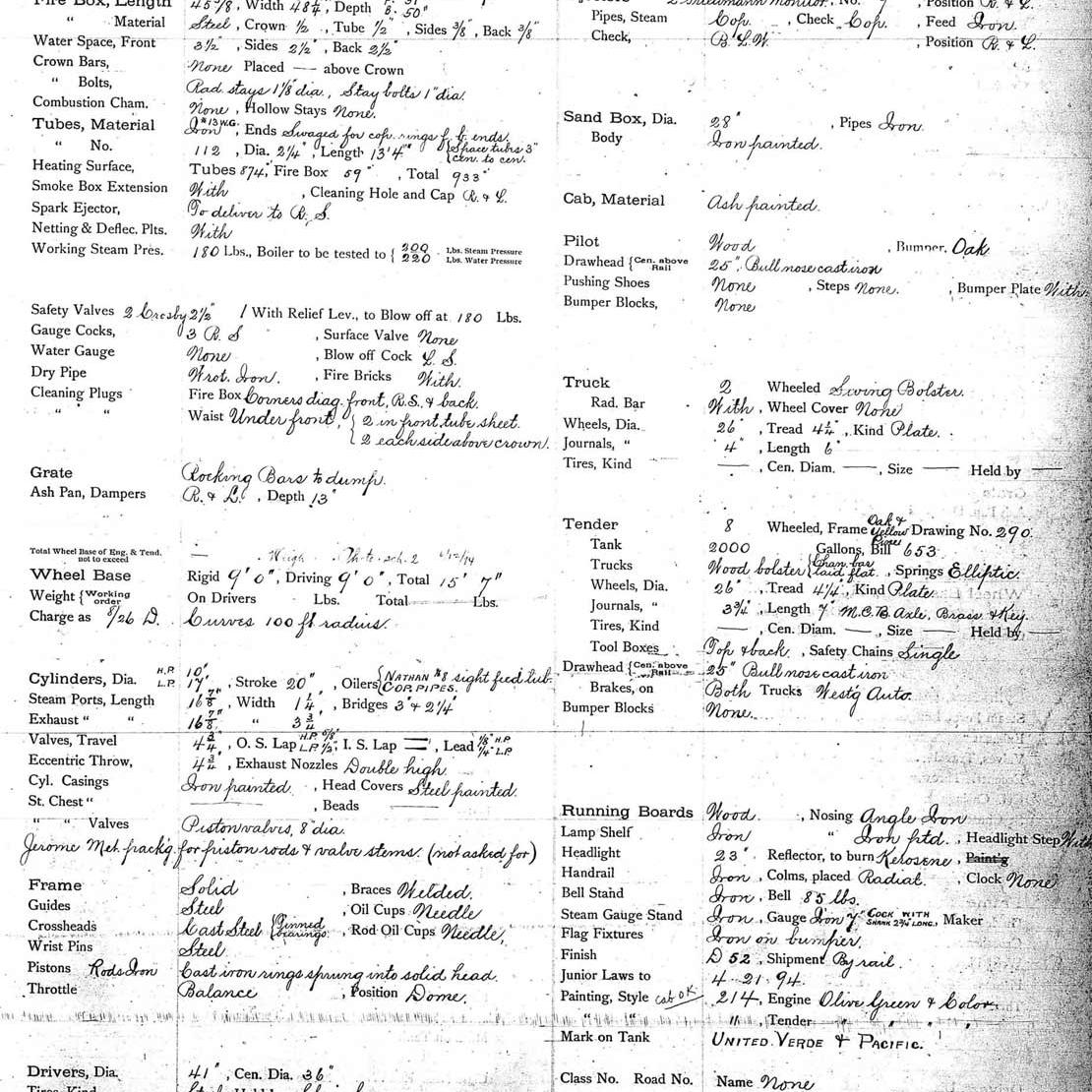 Specification Sheet for #1 and #2