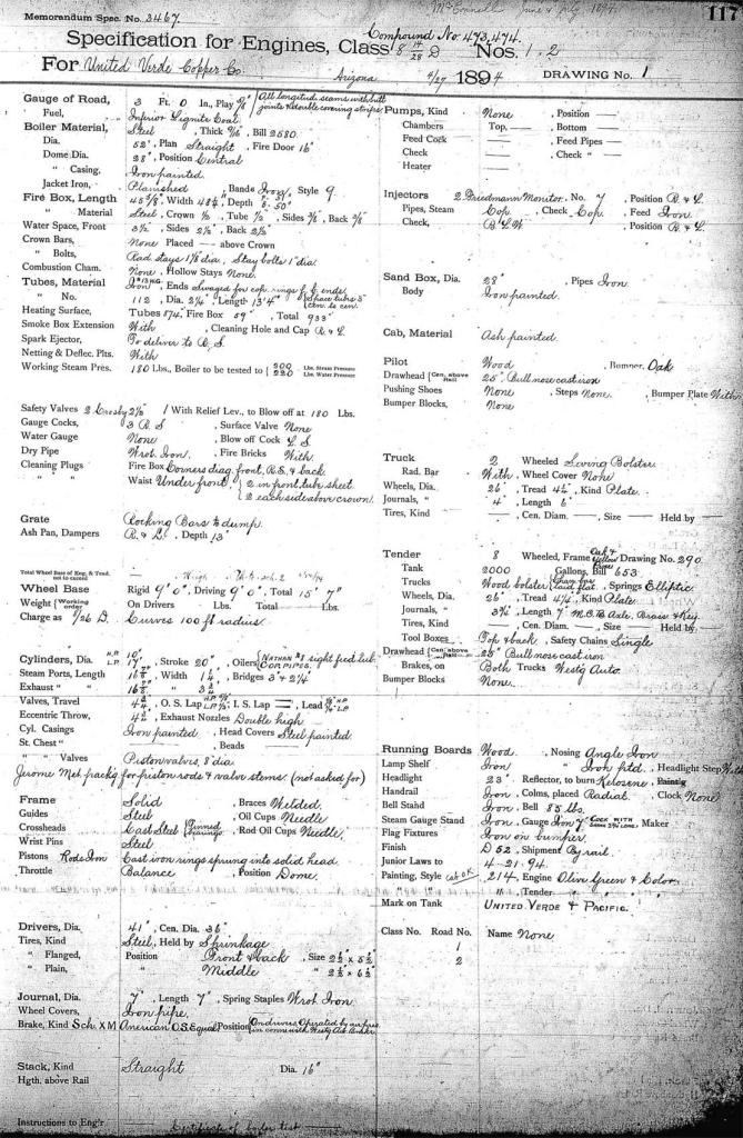 Specification Sheet for #1 and #2
