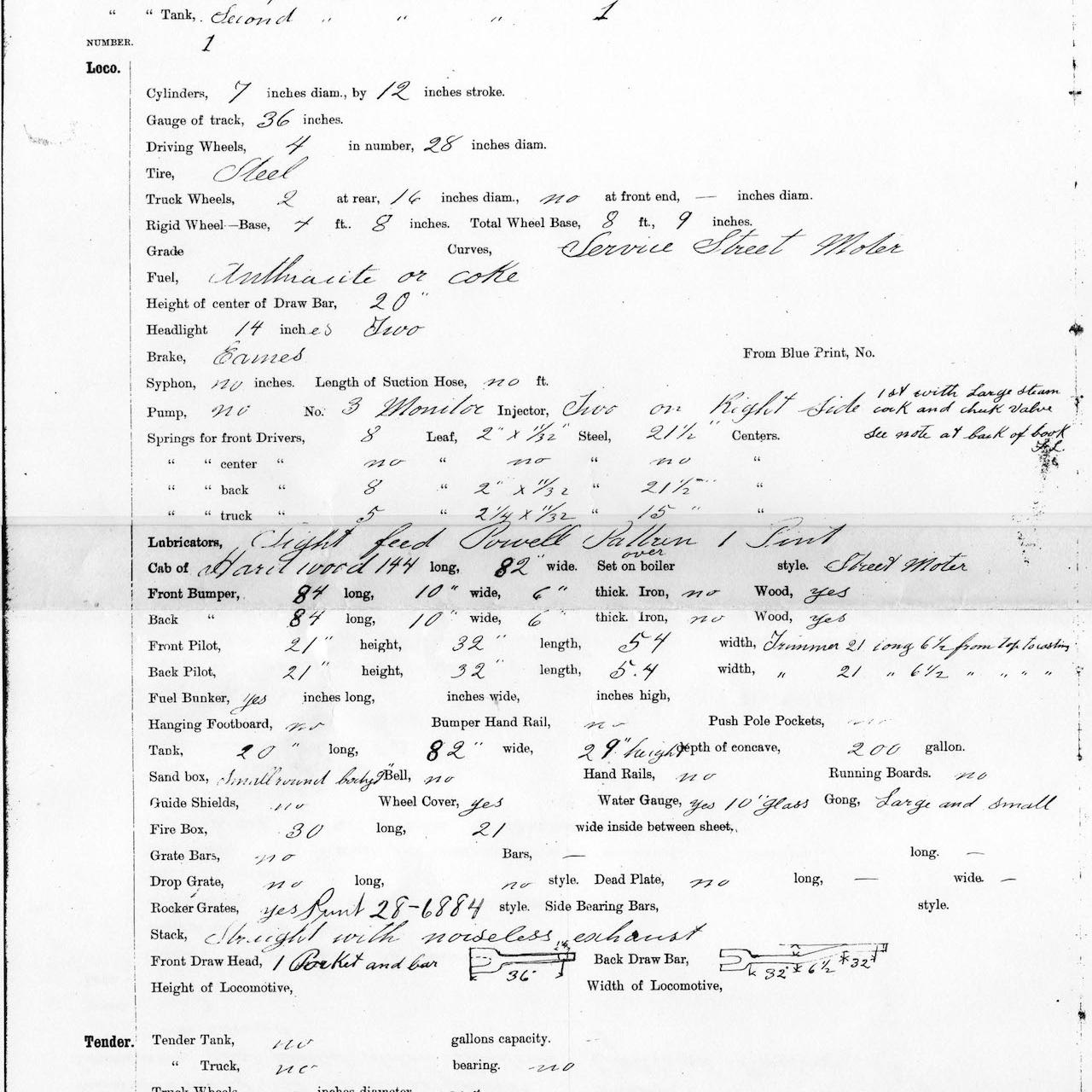 Oakland RR 1 dummy - Porter spec sheet