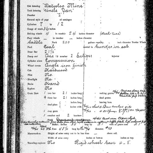 Porter specification for "Uncle Dan" cn 937