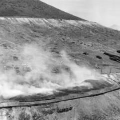 Heaps of roasting copper ore at United Verde Mine