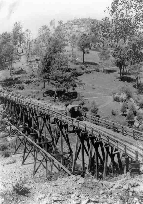 'Whistling Billy' on the Maxwell creek trestle ca. 1898.