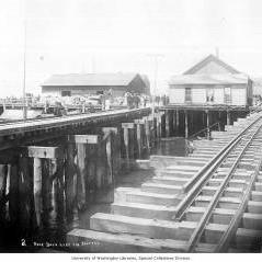 Aftermath of the Seattle Fire of June 6, 1889 showing goods piled on the Oregon Improvement Co. dock