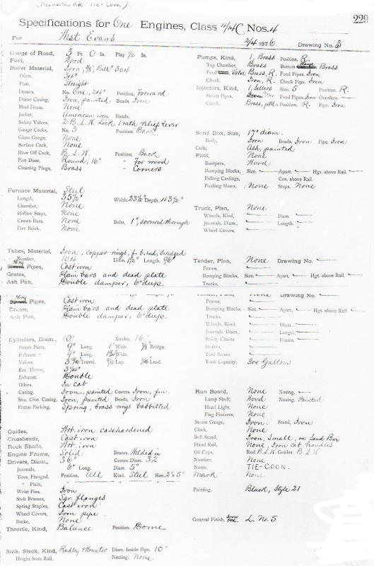 Mendocino RR Loco Tie-Coon - Baldwin spec sheet