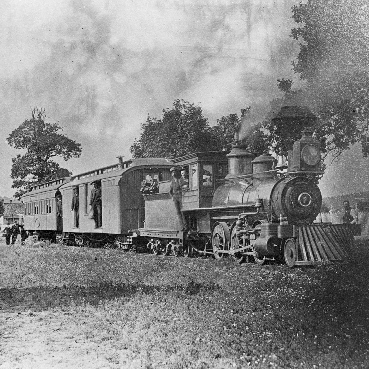 #7 with passenger train at Dallas, 1880s