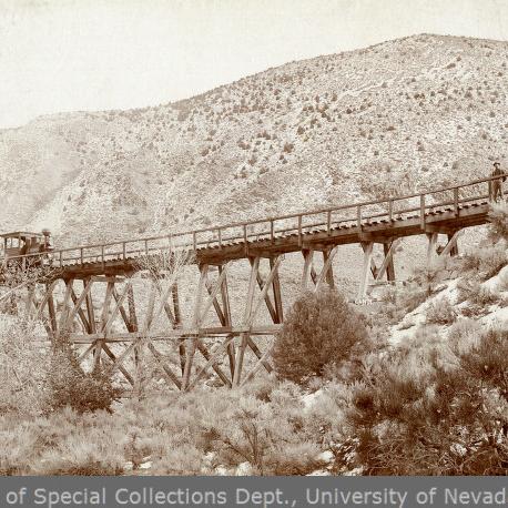 Locomotive #1, crossing the Gold Canyon trestle (ca. 1890)