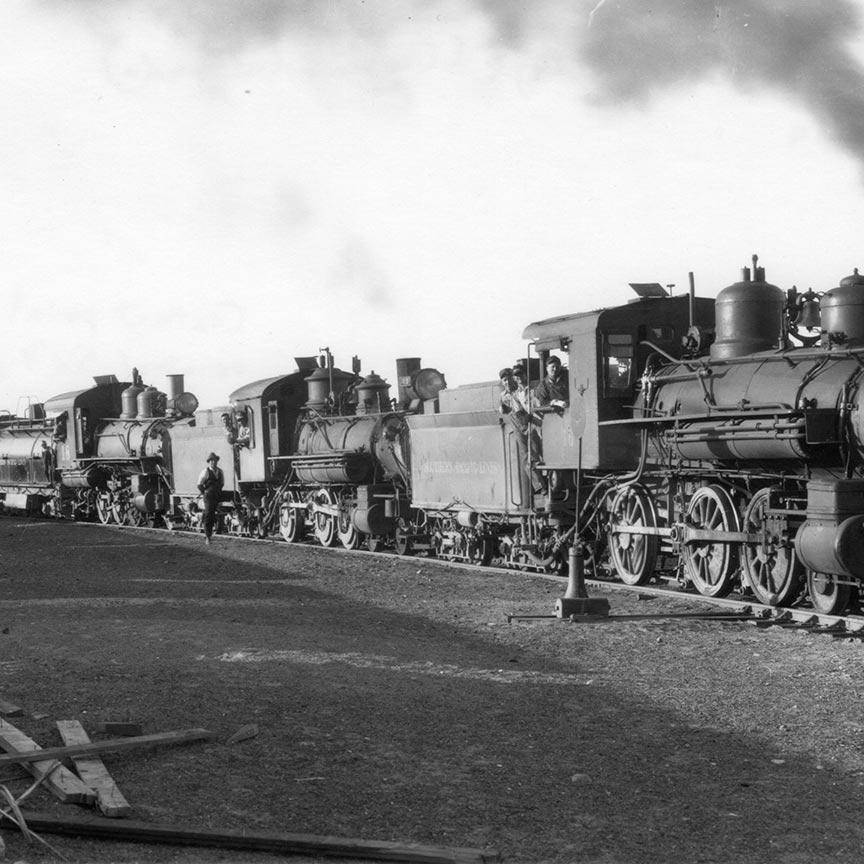Stock train leaving Mina, 1930s.