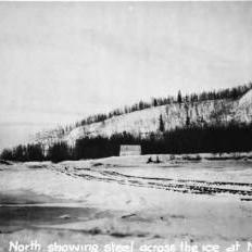 View looking north, showing steel across the ice at Nenana.