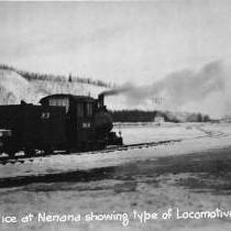 Rail across the ice at Nenana showing type of locomotive used. Dec 11th, [19]21.