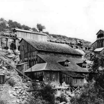 The 40 stamp mill on Blacks Creek located on the Potosi Claim. 
