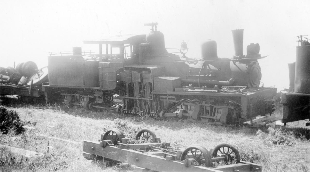 Shay #5 (former #1) out of service in Elk. June 20, 1940.