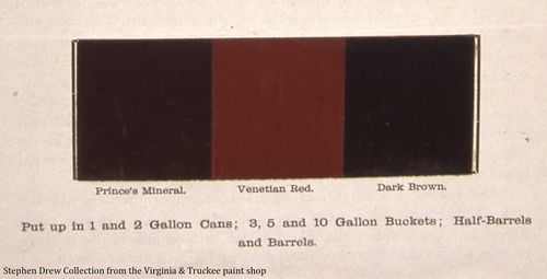 Color drift card from the Virginia & Truckee showing Prince's Mineral Brown.