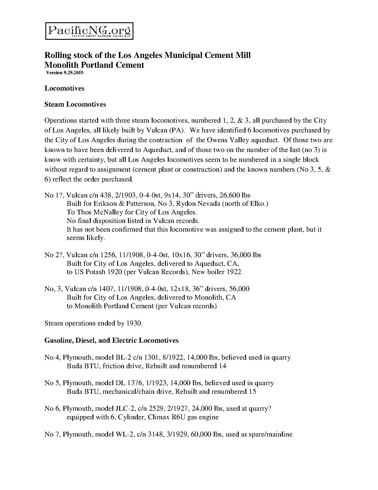 Los Angeles Municipal Cement Mill / Monolith Portland Cement Roster